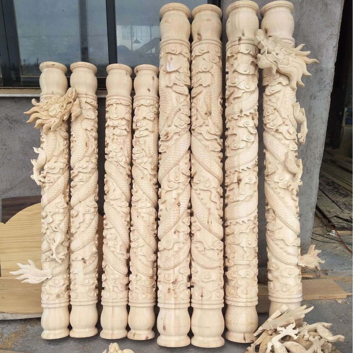 东阳木雕中式罗马柱龙柱盘龙柱实木雕刻浮雕木雕装饰中式雕刻立柱