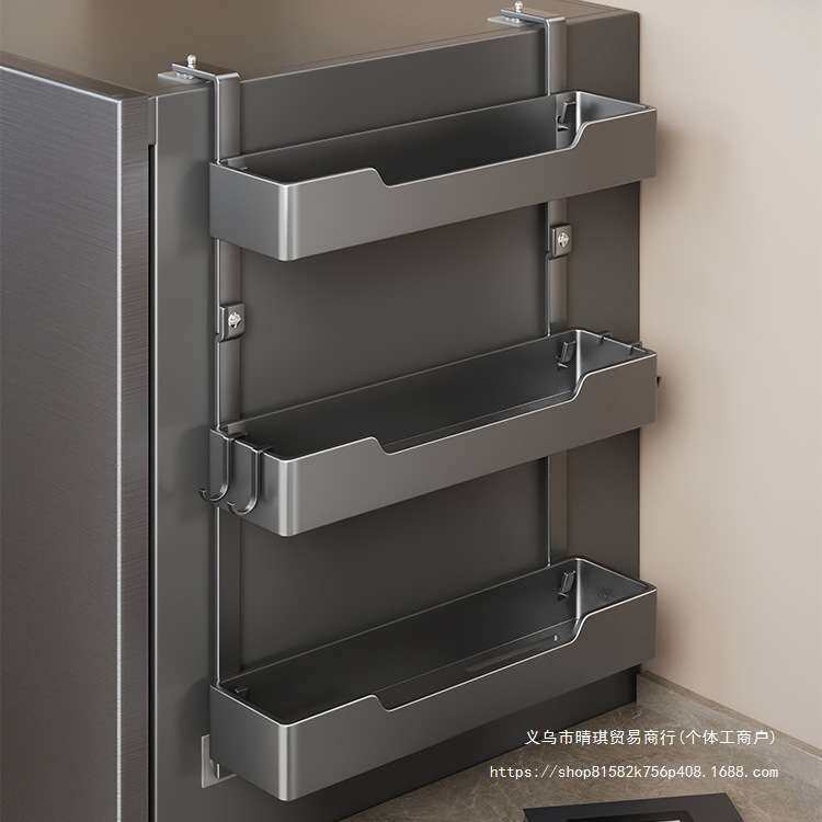 冰箱置物架侧收纳筐免打孔厨房挂钩悬挂式架子多层壁挂分层收纳架