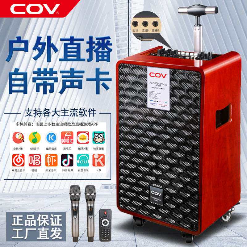 COV三分频直播声卡音响一体机手提户外拉杆广场舞重低音家用K歌