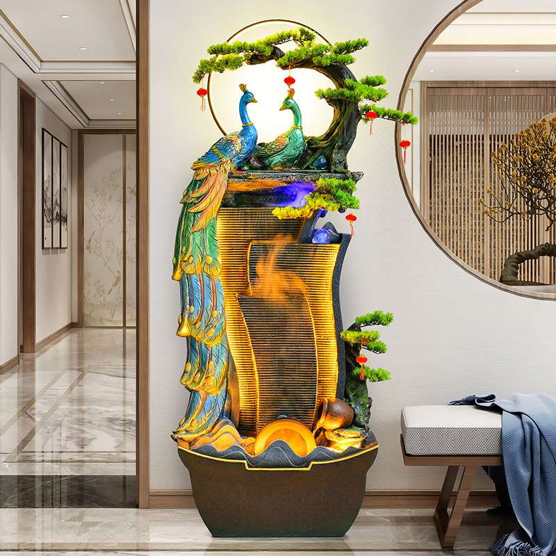 孔雀流水喷泉家居装饰品假山水幕墙循环水景观客厅办公室落地摆件