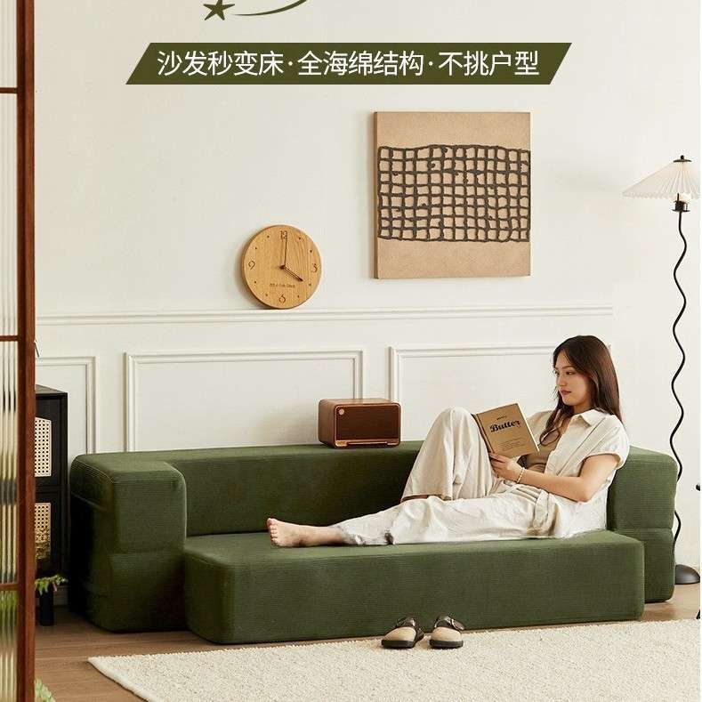 折叠两用沙发床小户型客厅简约中古风公寓2024新款可拆洗沙发床
