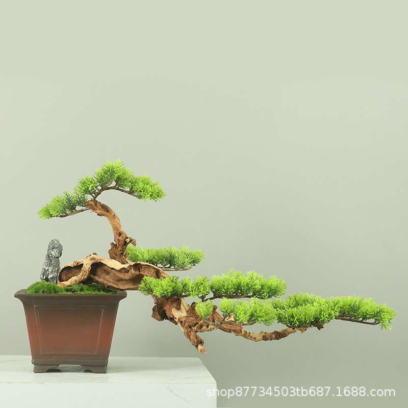 新中式仿真迎客松假树盆景客厅办公室茶桌玄关装饰摆件家居饰品