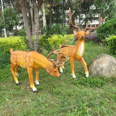 户外梅花鹿雕塑玻璃钢园林景观装饰花园草坪造景公园仿真动物摆件