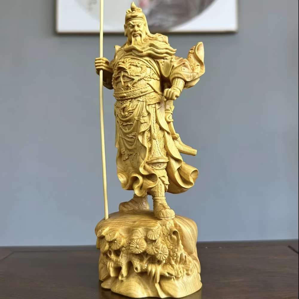 崖柏木雕关公木雕摆件实木人物雕刻御龙关二爷家居木质桌面装饰品