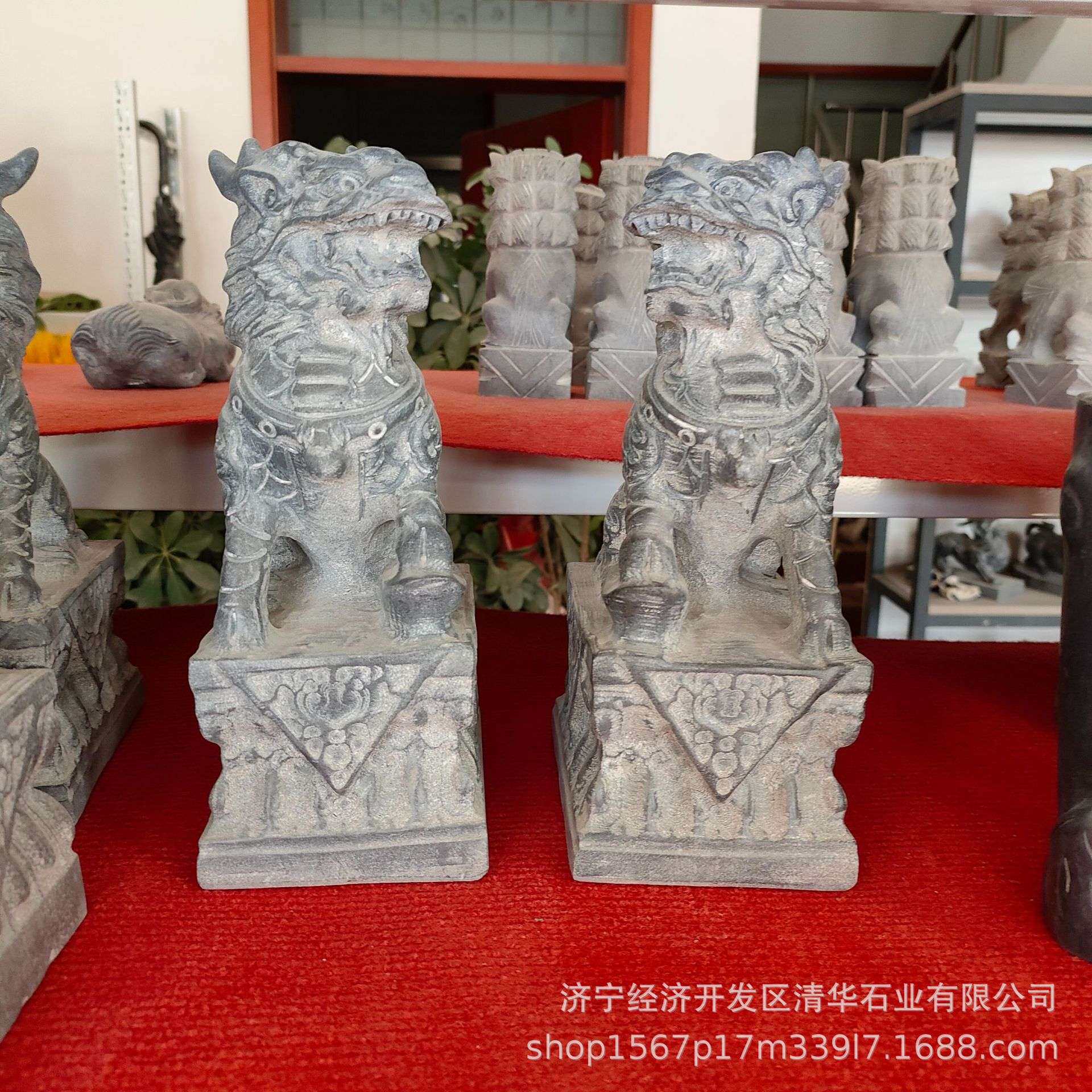石雕青石麒麟雌雄一对神兽摆件门口摆件石头麒麟天然原石雕刻