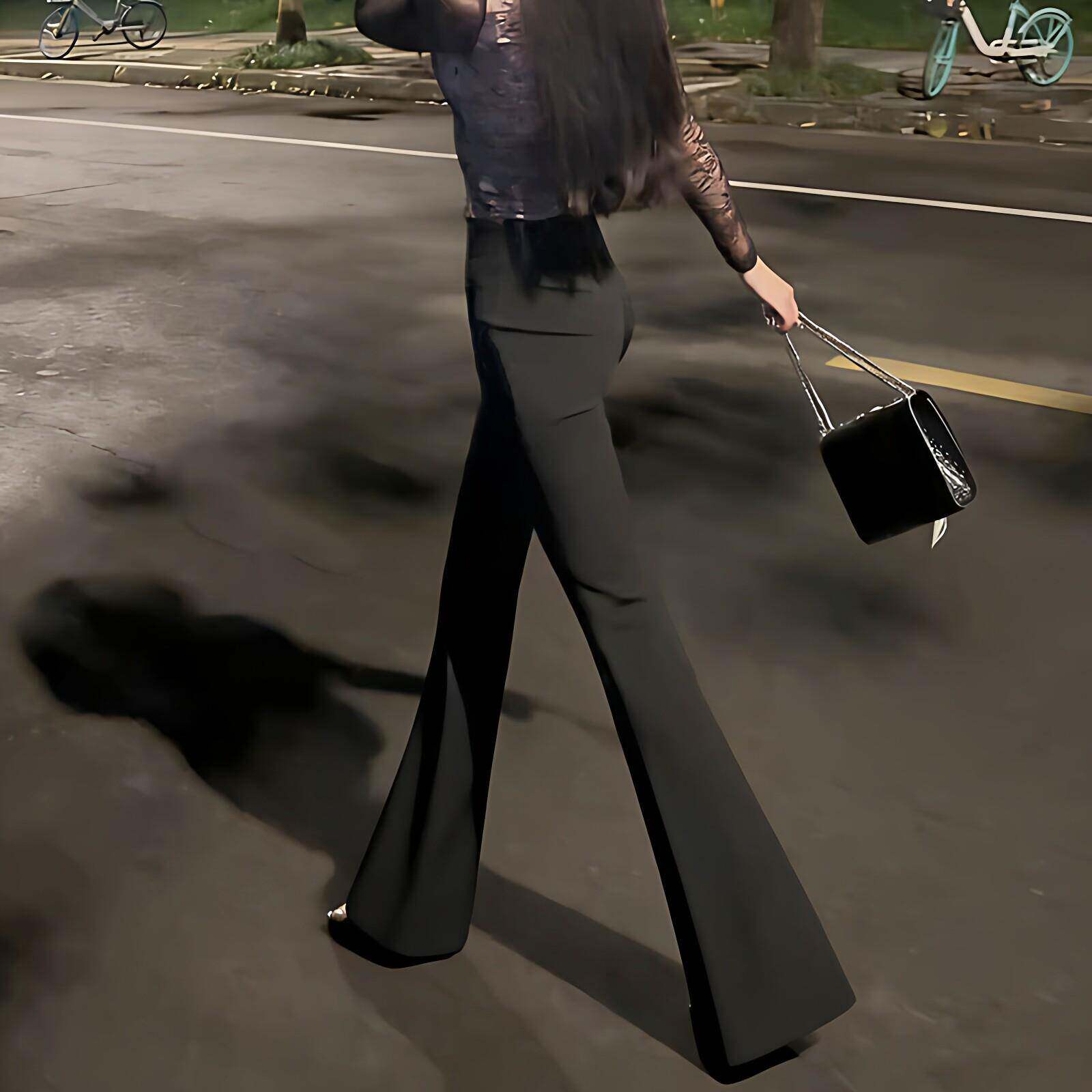 黑色高腰显瘦超模裤黑色微喇休闲裤女修身显瘦拖地长垂感西装裤子