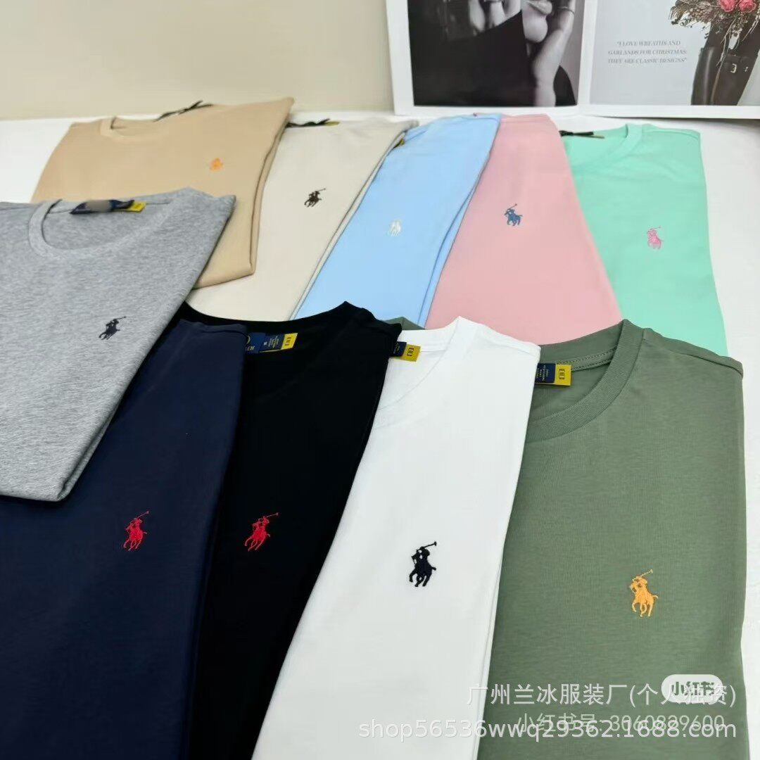 外贸保罗T恤LF小马标刺绣女圆领短袖纯棉半袖男卫衣百搭打底衫潮
