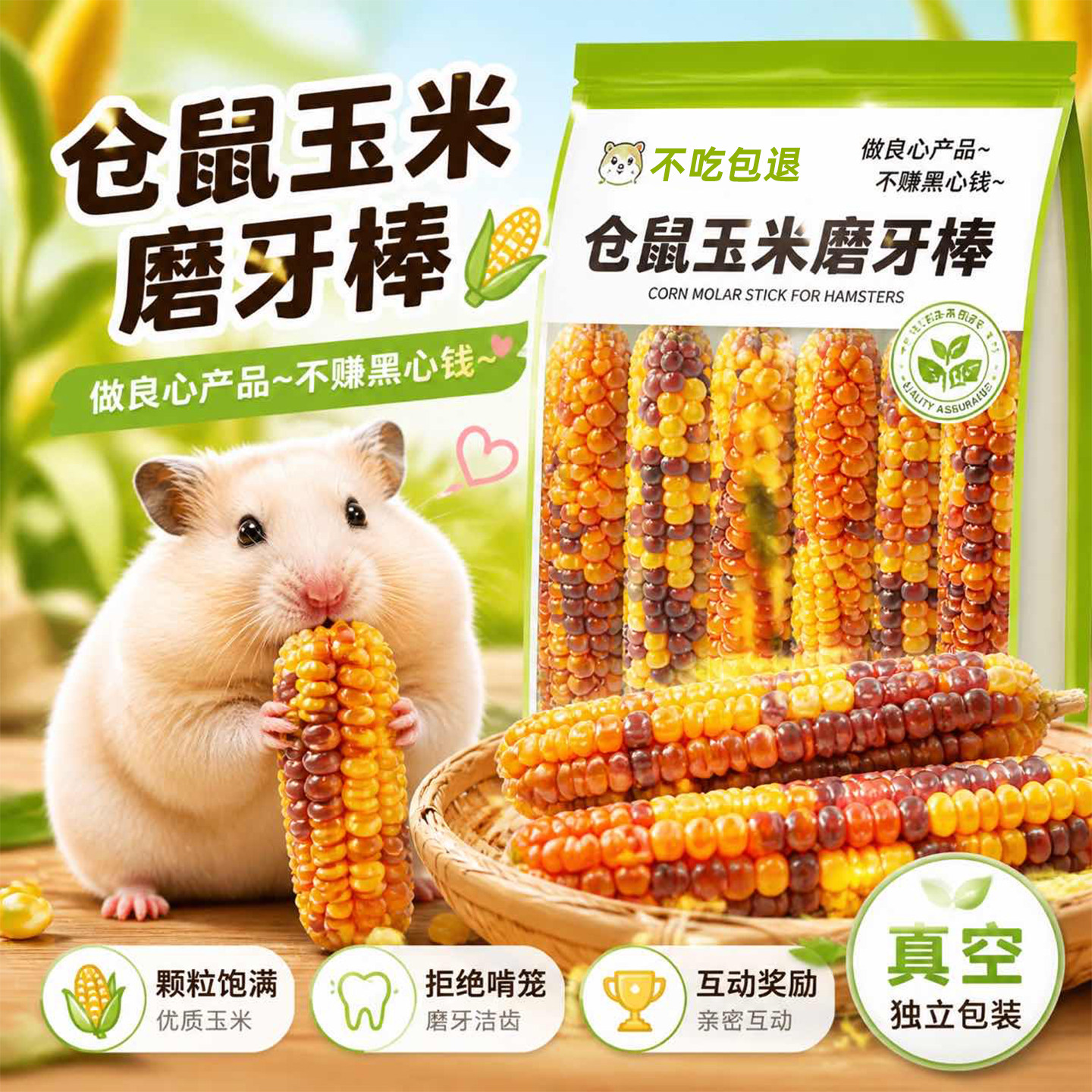 仓鼠粮食小玉米磨牙棒零食用品解闷玩具自嗨金丝熊花枝鼠蜜袋鼯