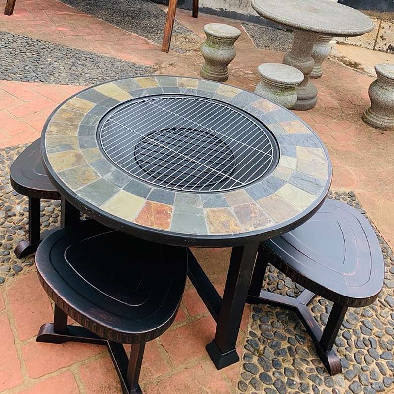 户外烧烤桌椅庭院室外烧烤桌楼顶花园BBQ瓷砖碳烤桌子户外休闲