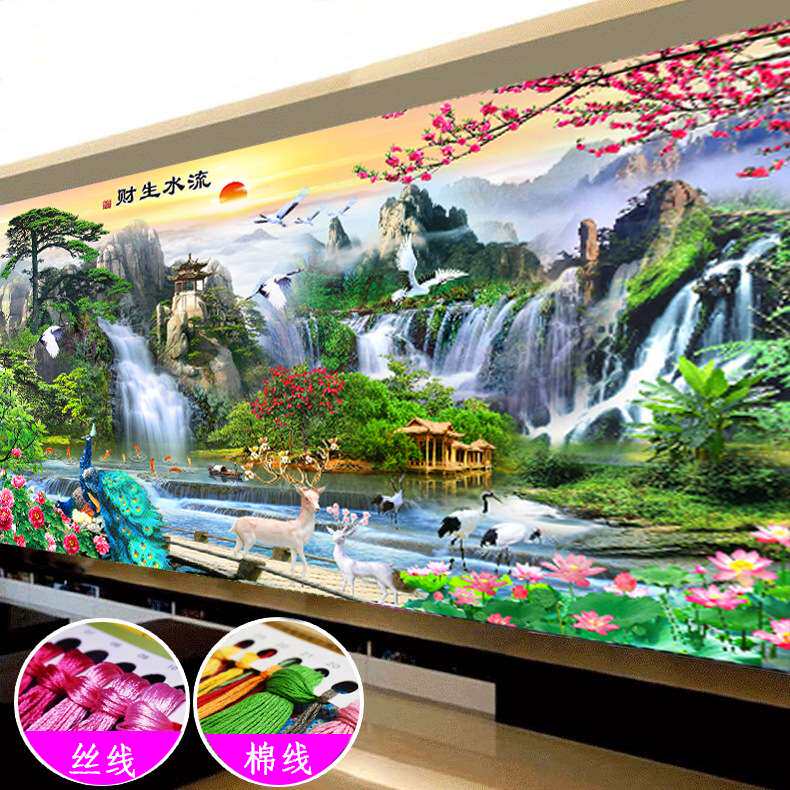 十字绣2021新款大幅客厅大气线绣自己绣手工家和万事兴山水画风景