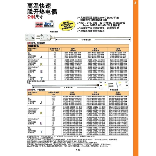 SNNIN_XL_032_040_062_125U_G_E-40_50_60_120-SHX陶瓷插头热电偶