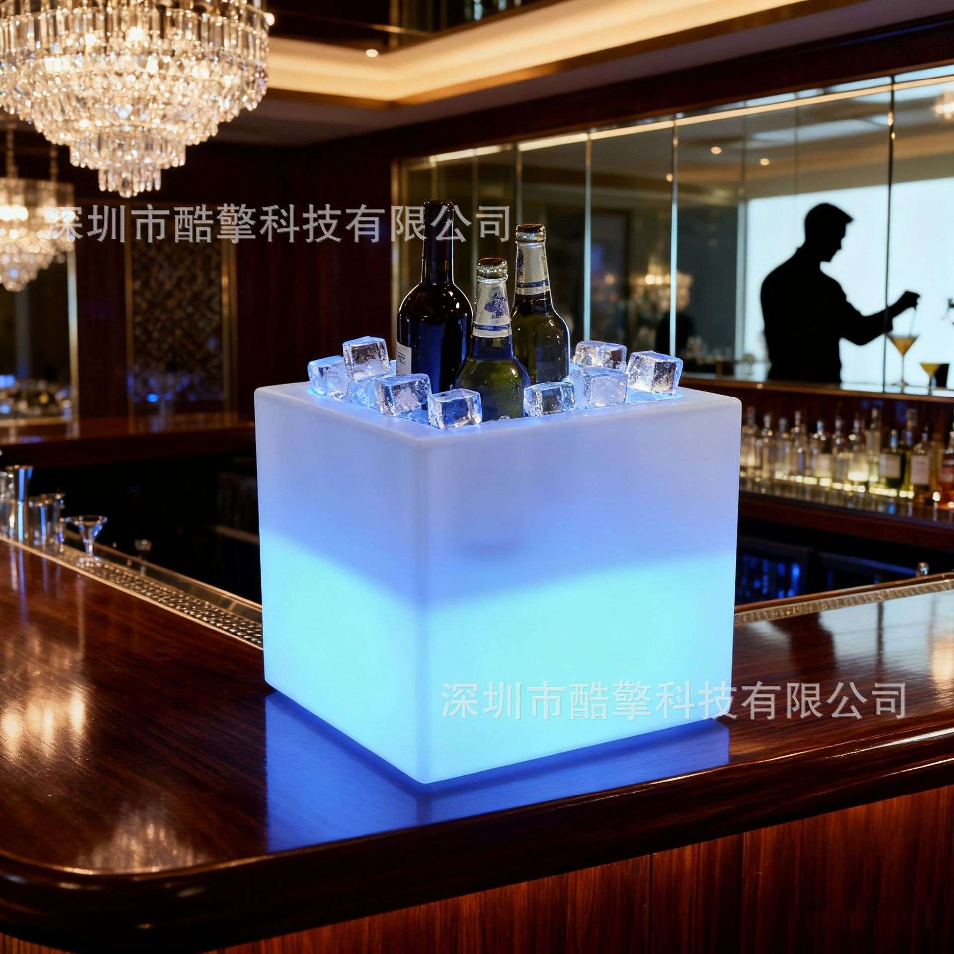 LED发光冰桶立方体酒架防水酒吧KTV遥控充电七彩啤酒架子冰夹