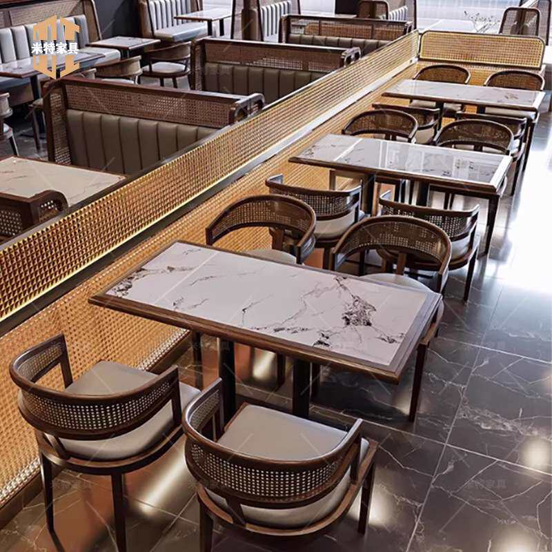 西餐厅卡座沙发靠墙茶楼火锅店半圆储物酒吧餐饮家具实木桌椅商用