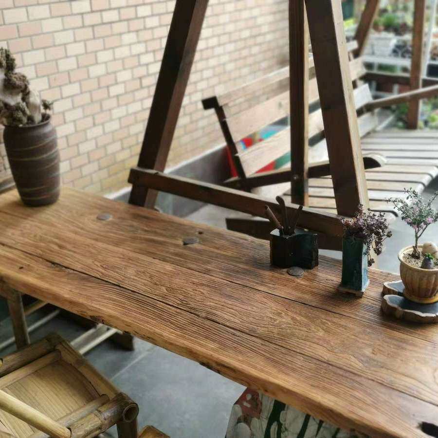 实木大板桌子风化老榆木茶台客厅仿古做旧老门板餐桌办公休闲茶桌