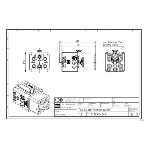 HARTING 哈丁重载连接器 Han Q5/0-F 09120052734 5芯母头插芯