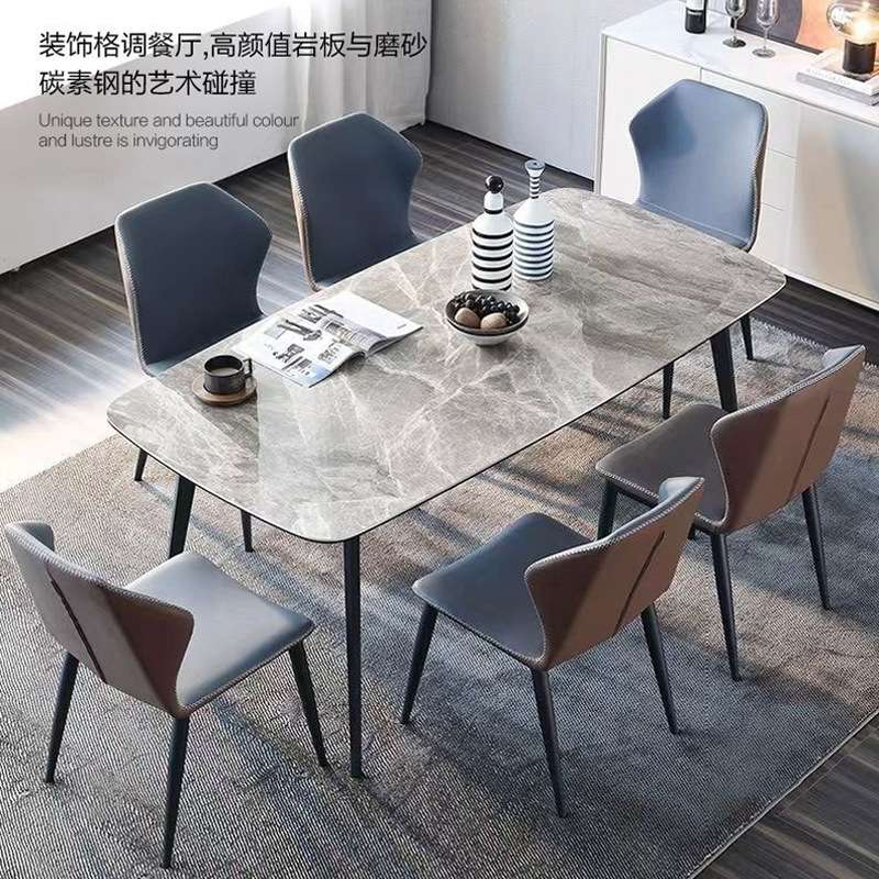 意式极简岩板餐桌 设计师款亮面家用长方形餐桌轻奢客厅餐台餐椅