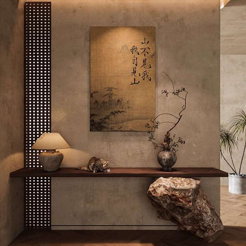 新中式古典风景字画客餐厅民宿玄关茶室壁画意境山水竖版装饰挂画