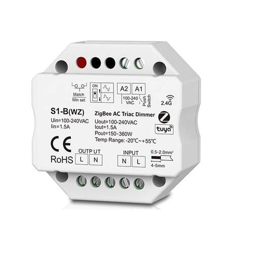 ZIGBEE+RF+Push转可控硅调光器 前后切拨码3秒开关渐变S1-B（WZ)