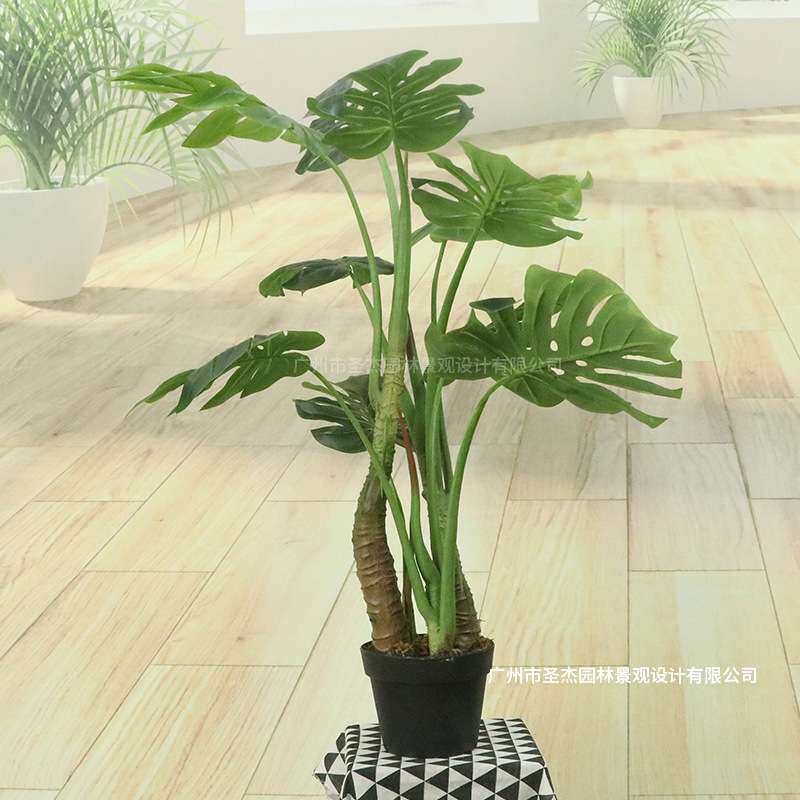 仿真四杆龟背竹酒店装饰用仿真植物北欧风格软装工程用仿真龟背竹