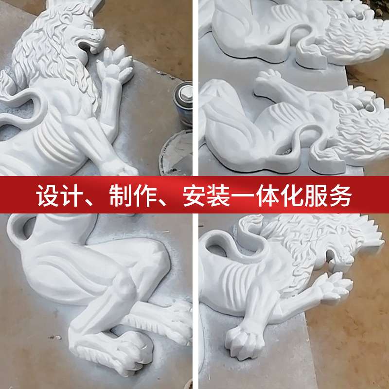 户外玻璃钢雕塑狮子雕塑装饰外墙小区大门雕塑景观烤漆挂件彩绘