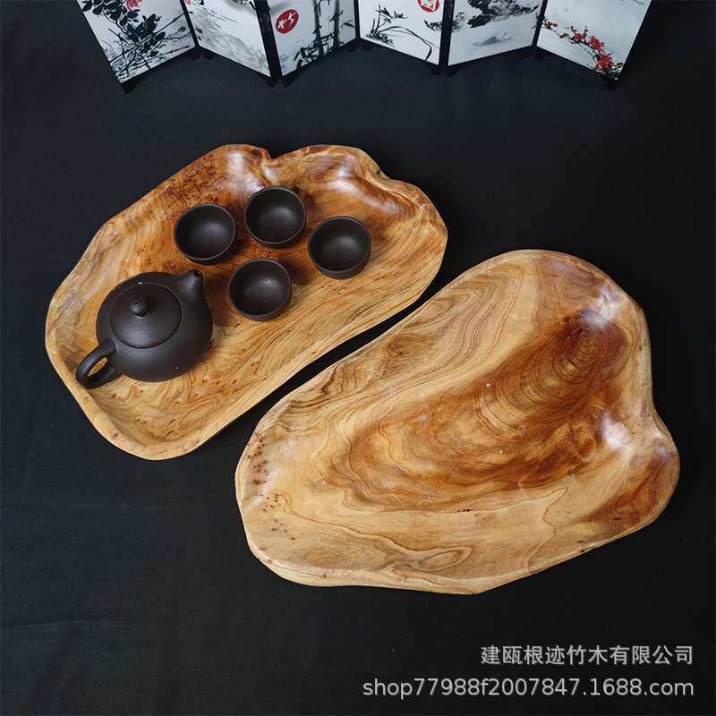 实木盘子新中式自然树根木质甜品盘点心食物木托盘 酒店餐饮具