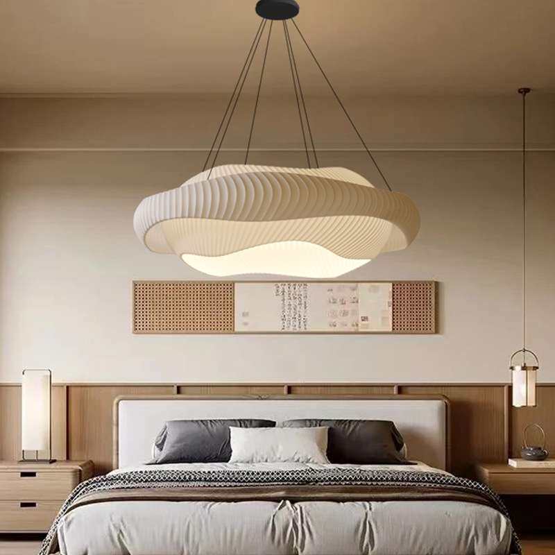 新中式卧室吊灯宋代美学艺术餐厅吧台灯现代设计师款鱼骨布艺灯具