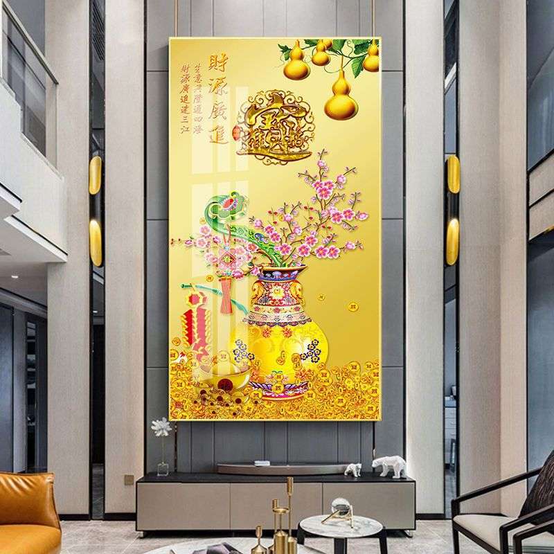 中式玄关装饰画单幅走廊过道竖版树生意兴隆进门福禄葫芦