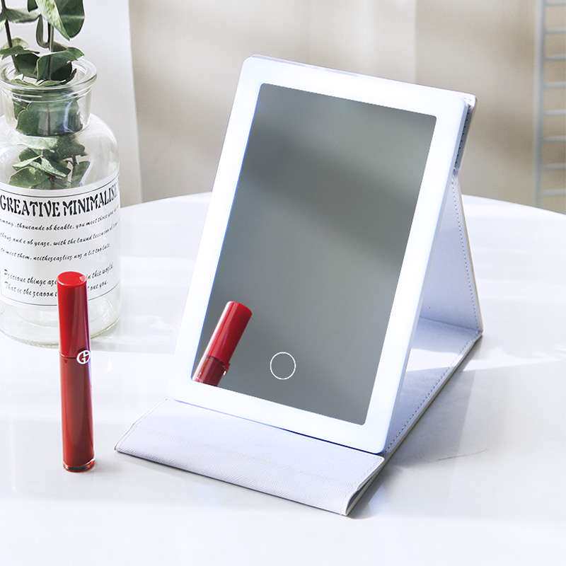 便携化妆镜发光镜子折叠led台式镜带灯旅行补光随身桌面镜简约榕