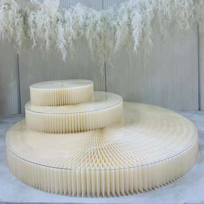 新款婚庆道具珠光纸折叠圆舞台婚礼舞台商场橱窗装饰布置纸质摆件