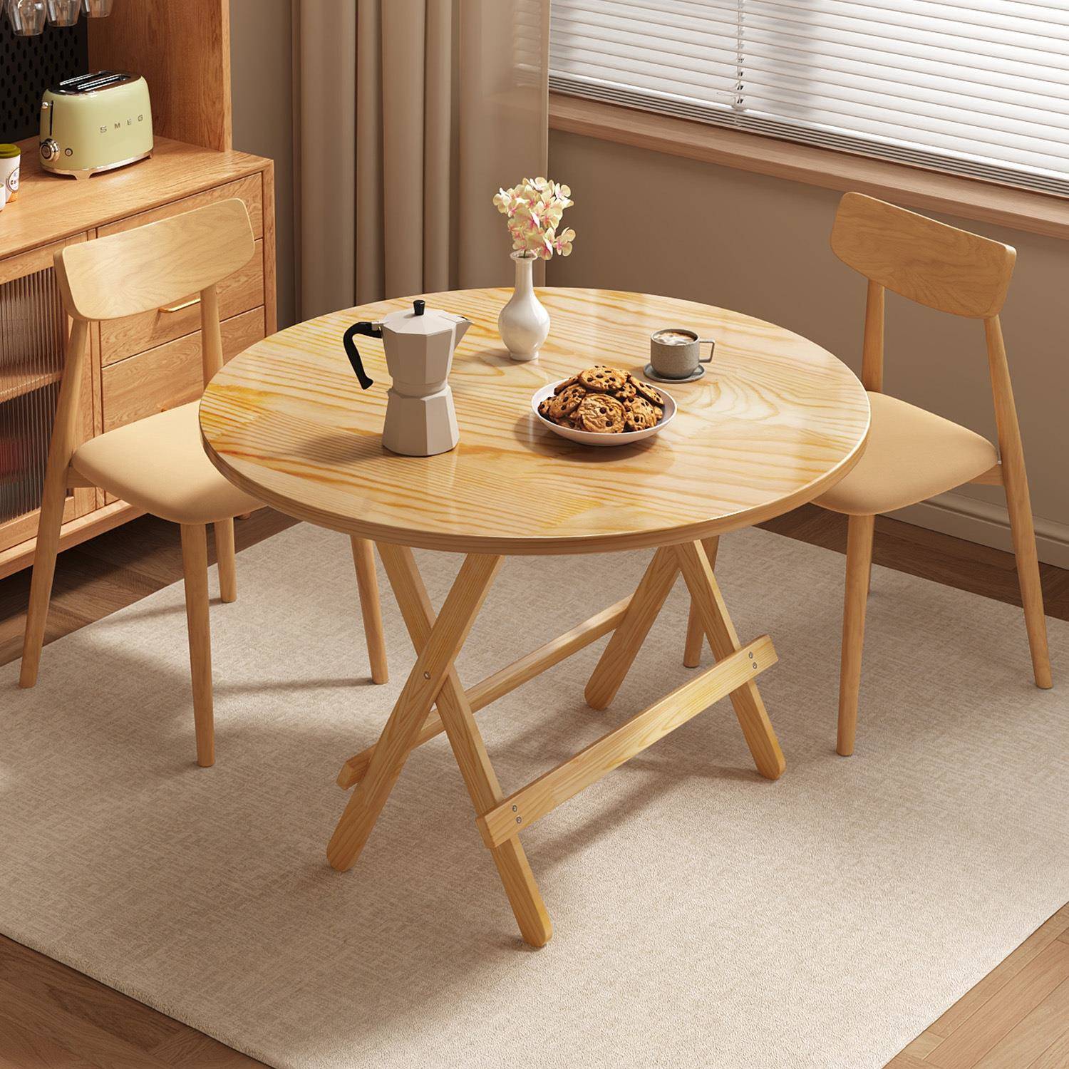 实木折叠圆桌家用小户型简易正方形四方桌餐桌出租屋用可吃饭桌子