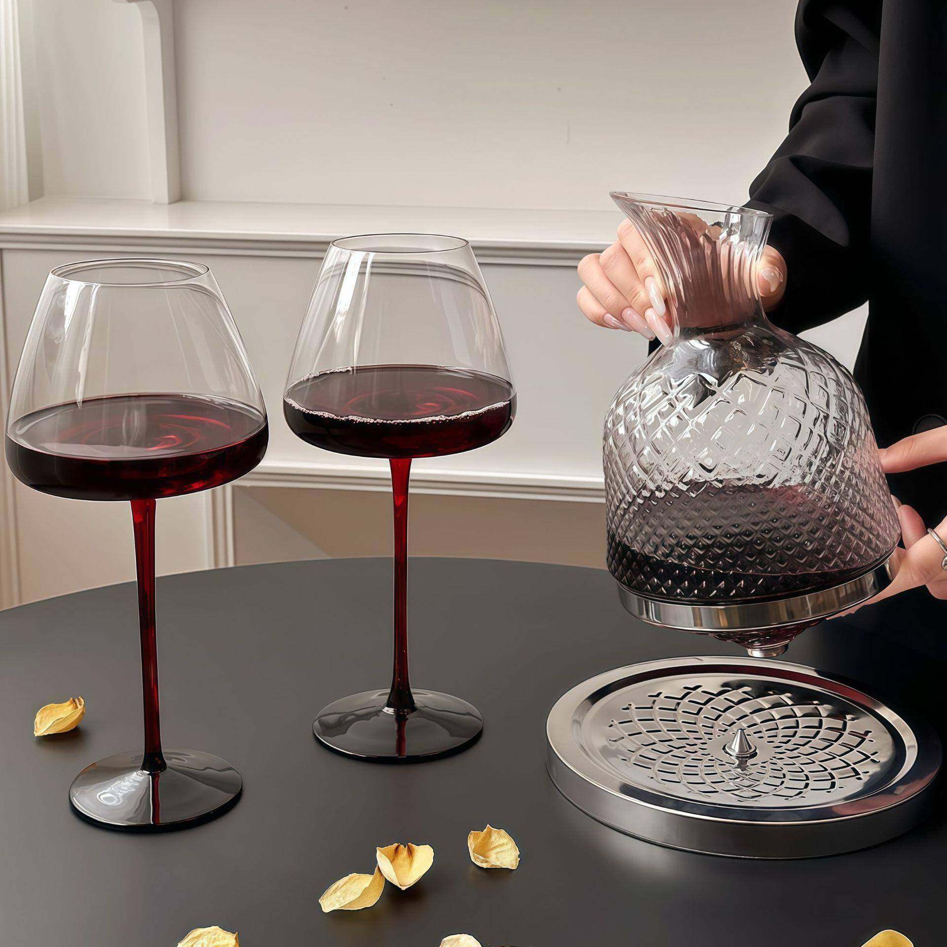 黑领结红酒杯高脚杯旋转醒酒器套装黑底水晶玻璃酒杯香槟杯,住宅家具,其它家具配件,淘宝优惠券,粉丝福利购,淘宝优惠卷