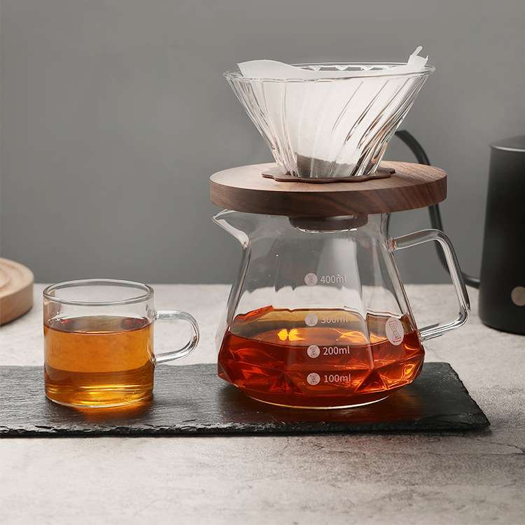 咖啡分享壶耐热壶身棱角带刻度滤杯八角壶高硼硅玻璃耐热高硼硅