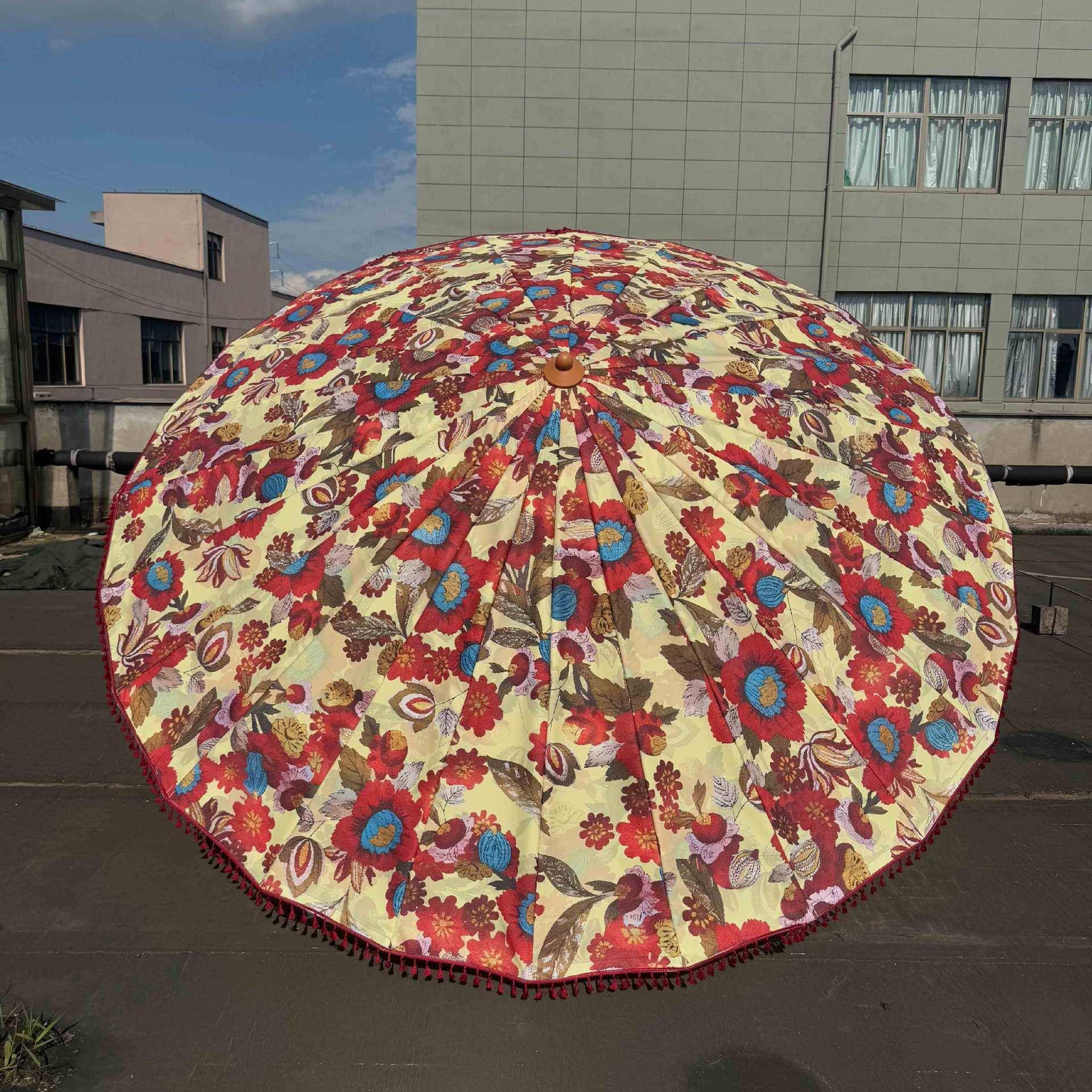 2.7米手摇伞24骨超稳复古油画风手摇庭院伞