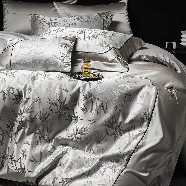 新中式风高精密全棉四件套高档100S澳棉纯棉竹子刺绣被套床上用品