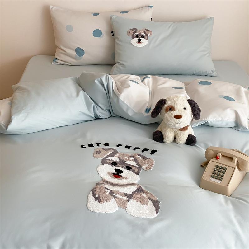 100支_长绒棉四件套全棉贡缎裸睡纯棉三4件套可爱毛巾绣床单床笠