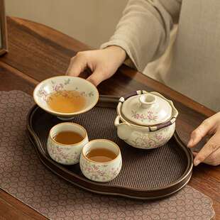 德化茶具汝窑手抓壶茶壶主人杯套装茶杯斗笠杯陶瓷茶盘家用办公装