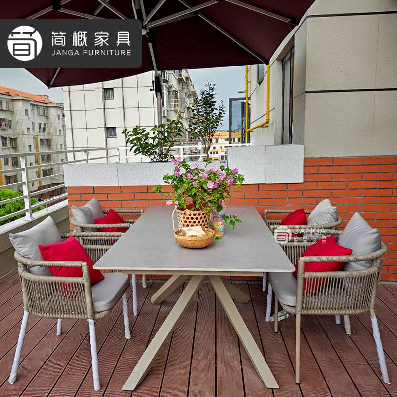 户外别墅阳台桌椅休闲花园庭院岩板桌藤椅组合露天咖啡店餐桌椅子