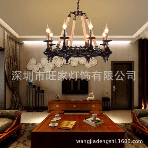 loft美式复古麻绳吊灯餐厅服装店咖啡厅工业风创意铁艺蜡烛吊灯具