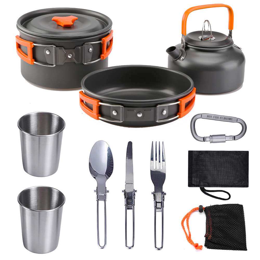 厂家直销热卖户外用品2-3人野营锅餐具便携式茶壶套锅组合