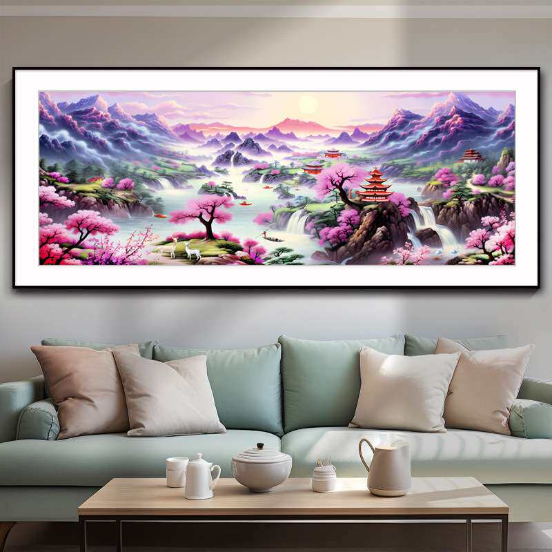 祥瑞人间十字绣2024新款绣大幅客厅流水生财聚宝盆风景山水画刺绣