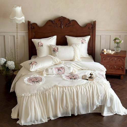 法式100支长绒棉四件套纯棉全棉蕾丝公主风床单被套家纺床上用品4