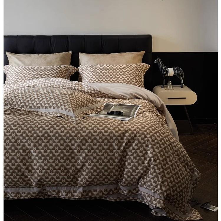 2意大利进口轻奢保暖140支丝棉磨毛四件套全棉印花肌理纹床单床品