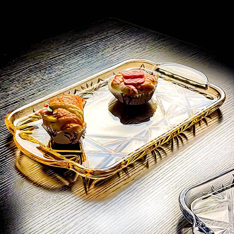 网红长方形点心客厅托盘轻奢高档高颜值家用水晶玻璃水果盘精致