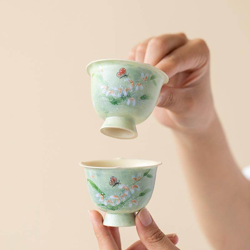 手绘粉引蝴蝶心兰花茶杯陶瓷主人杯女士精致品茗杯高颜值喝茶杯,电子元器件市场,其它元器件,淘宝优惠券,粉丝福利购,淘宝优惠卷