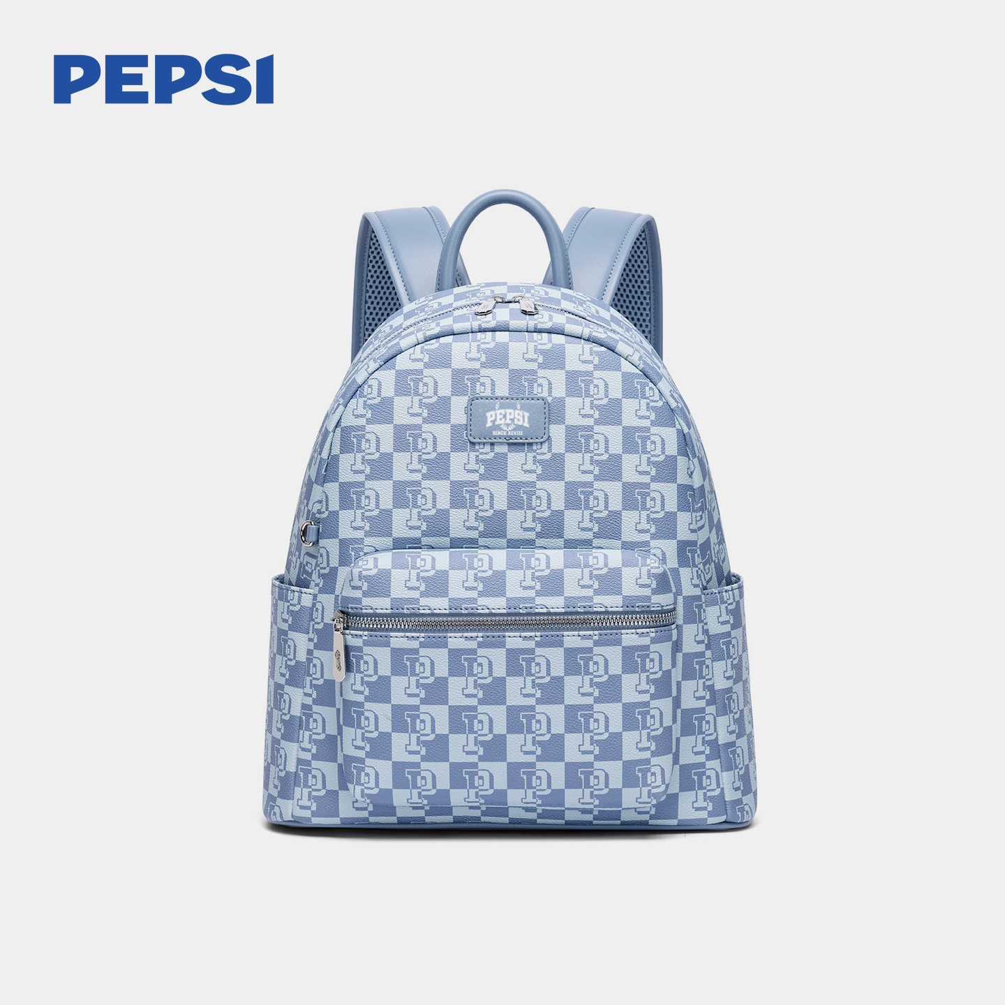 百事新款棋盘格双肩包