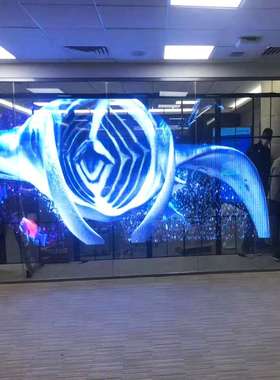 led贴膜屏led晶膜屏透明玻璃屏可裁剪任意形状可弯曲贴玻璃P4弧形