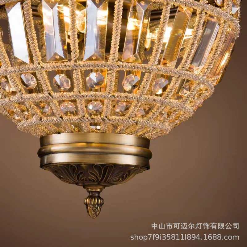 高端外贸酒店美式乡村灯具照明串珠金色天花板 LED 豪华现代水晶