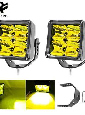 外贸汽车LED射灯通用4寸90W放方形LED叉车灯黄色一体高亮越野改装