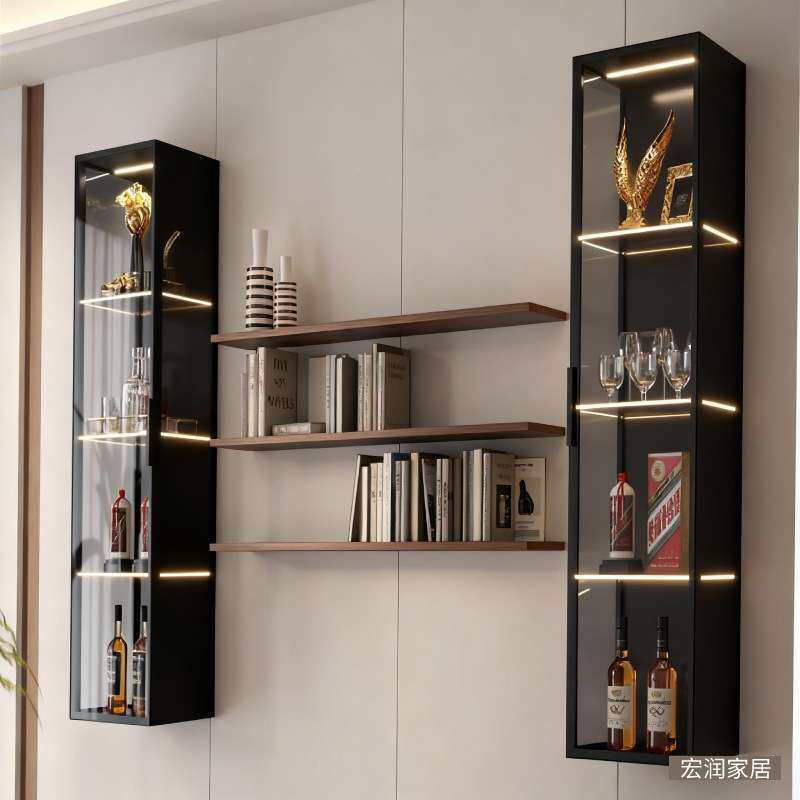 轻奢壁挂式酒柜钢化玻璃吊柜展示柜 商用家用两用 带分层收纳功能
