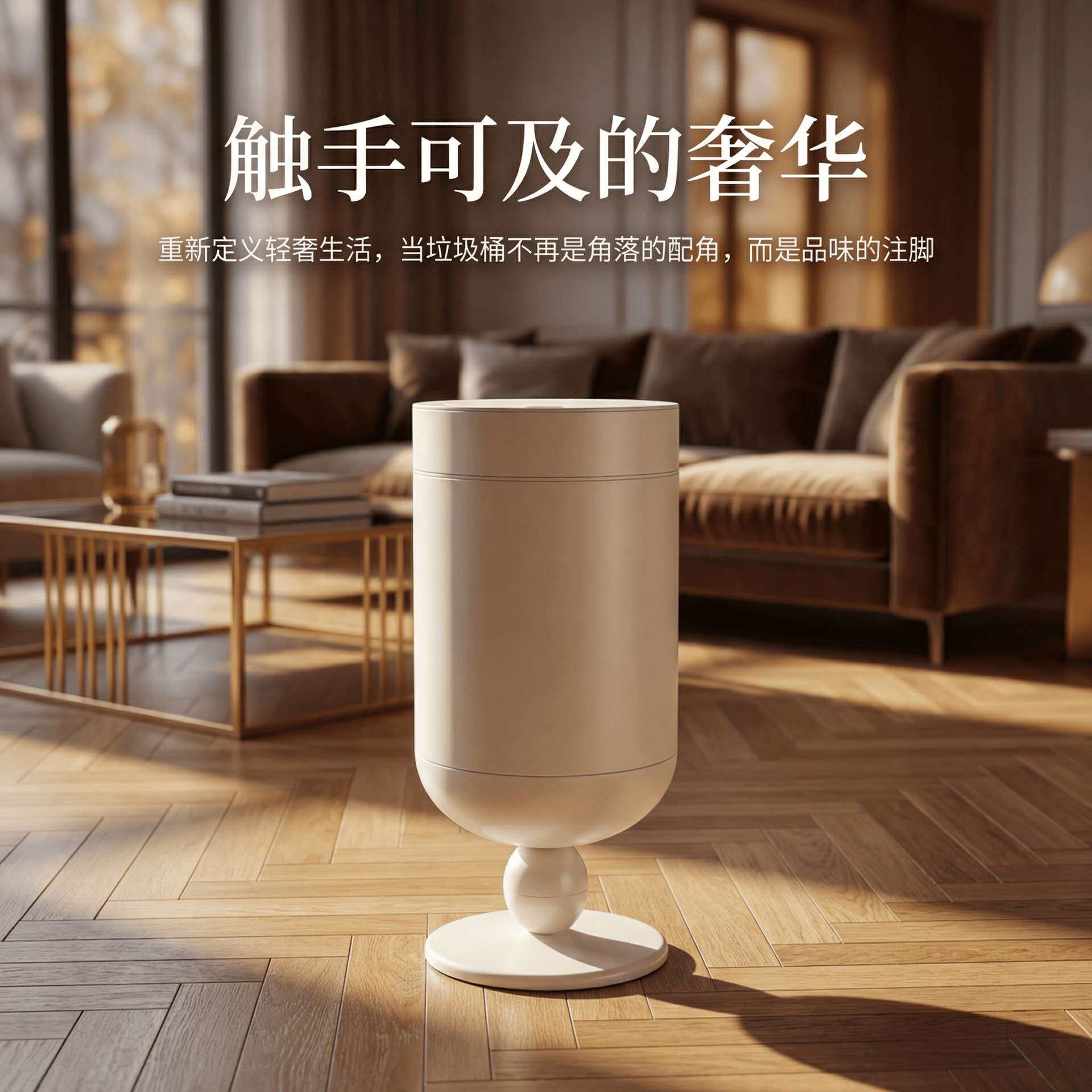 不锈钢垃圾桶家用2026轻奢高档客厅高脚酒杯复古带盖可移动大容量